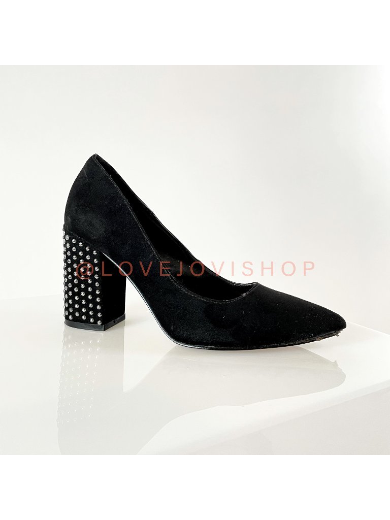 Minimalist | Jessica Simpson Black Suede Pumps | Studded Block Heel | Like New 6